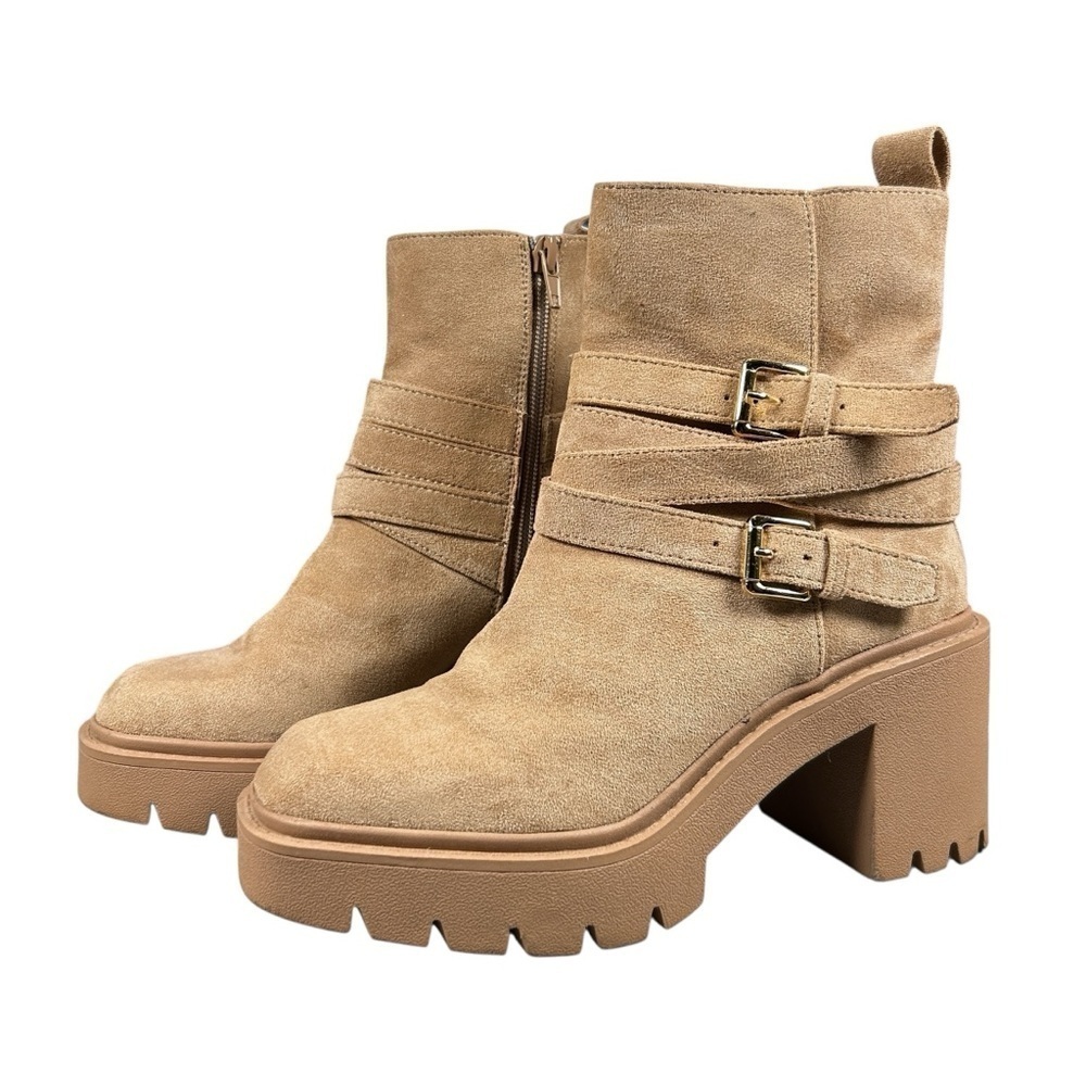Madden Girl Pike Moto Buckle Ankle Booties Sand Tan 5.5M